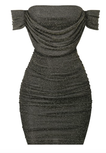 Short Draping Sleeves Ruched Metallic Mini Dress