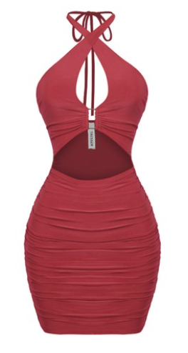 Halter Ruched Mini Dress With Front Cutouts