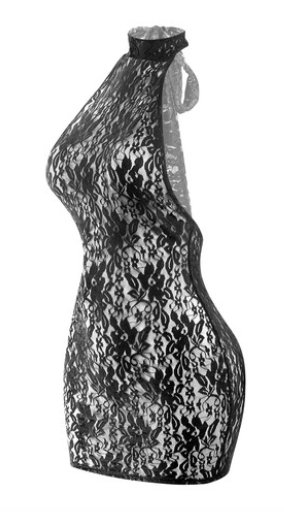 Sleeveless Halter Open Back Lace Mini Dress