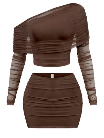 Asymmetrical Mesh Top & Mini Skirt Set