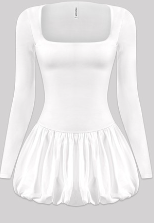 Long Sleeve Squareneck Bubble Mini Dress