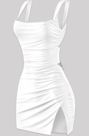 Sleeveless Open Back Slip Mini Dress W/ Side Slit