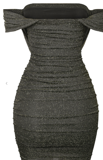 Short Draping Sleeves Ruched Metallic Mini Dress