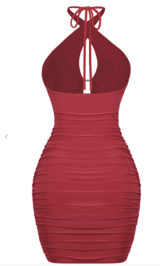 Halter Ruched Mini Dress With Front Cutouts