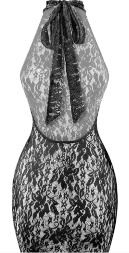 Sleeveless Halter Open Back Lace Mini Dress