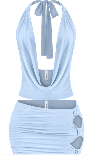 Open Back Halter Crop Top & Cutout Mini Skirt Set