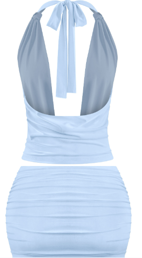 Open Back Halter Crop Top & Cutout Mini Skirt Set