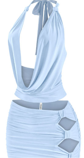 Open Back Halter Crop Top & Cutout Mini Skirt Set