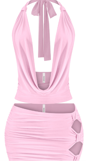 Open Back Halter Crop Top & Cutout Mini Skirt Set