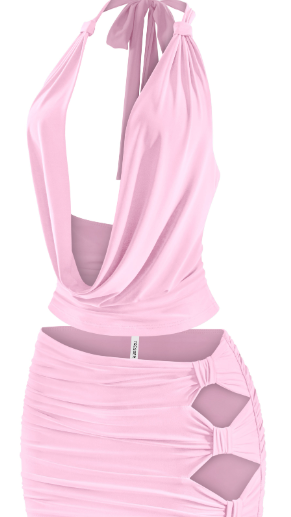 Open Back Halter Crop Top & Cutout Mini Skirt Set