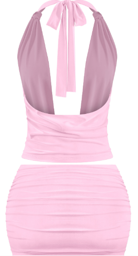 Open Back Halter Crop Top & Cutout Mini Skirt Set