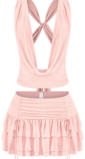 Open Back Crop Top & Ruffled Mini Skirt Set