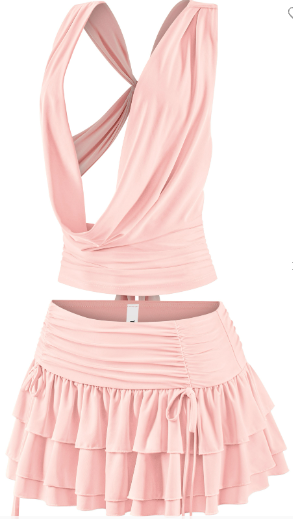 Open Back Crop Top & Ruffled Mini Skirt Set