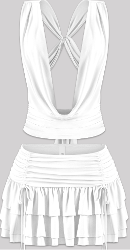 Open Back Crop Top & Ruffled Mini Skirt Set